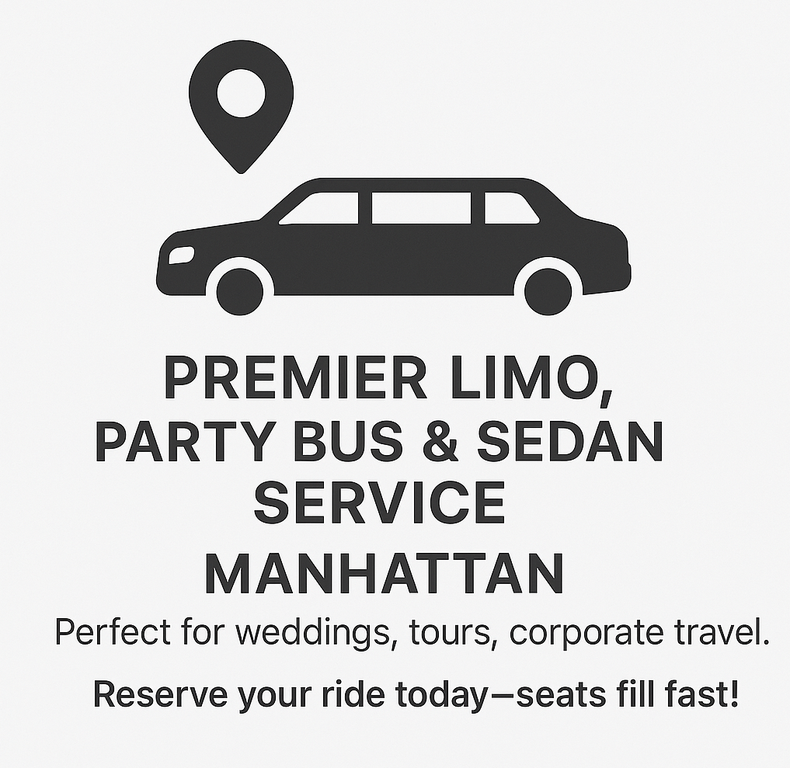  Commercial Vehicles Start Date: Monday, July 14, 2025 Duration: 8 Weeks Ad Text: Premier limo, party bus & sedan service in Manhattan. Perfect for weddings, tours, corporate travel. Reserve your ride today—seats fill fast! Contact details: (212)‑682‑2818.